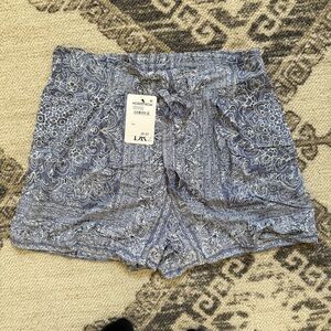 Women's Blue Drawstring Patterned Shorts